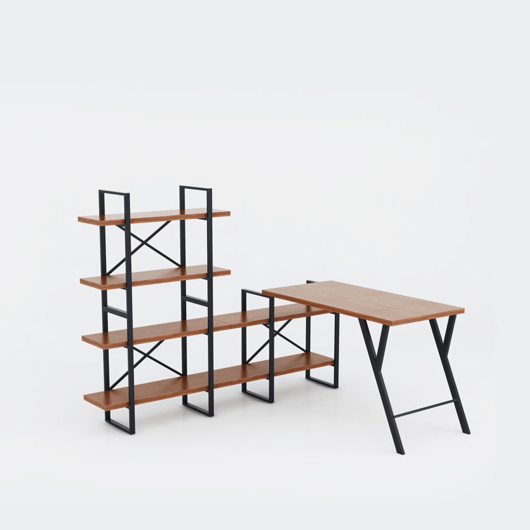 Latitude Run® Lotus LShaped Home Office Desk With 6 Walnut Colour Wood